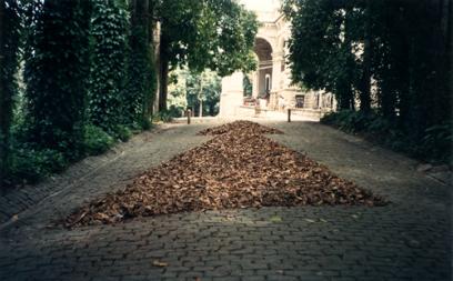 Passeio no Parque, 1989 - Varredura de folhas secas sobre ladeira - land art [Pr�mio Fiat 89]