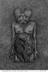 projecto the mirror mehod - anatomoxiphopagic method I - sute negra - nanquim e folha de ouro sobre papel - 100 x 70 cm - 2009