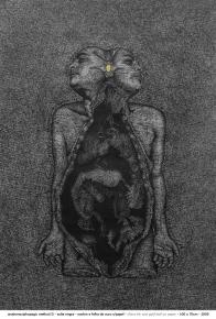 projecto the mirror mehod - anatomoxiphopagic method II - sute negra - nanquim e folha de ouro sobre papel - 100 x 70 cm - 2009