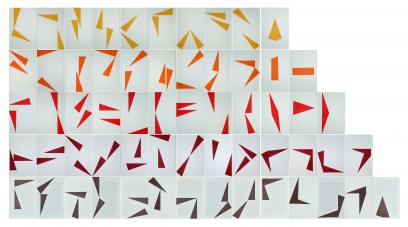 PROVA DOS NOVE . Instalação de Parede e Performance
(óleo sobre linho em 60 painéis)
152x 2875cm
2014